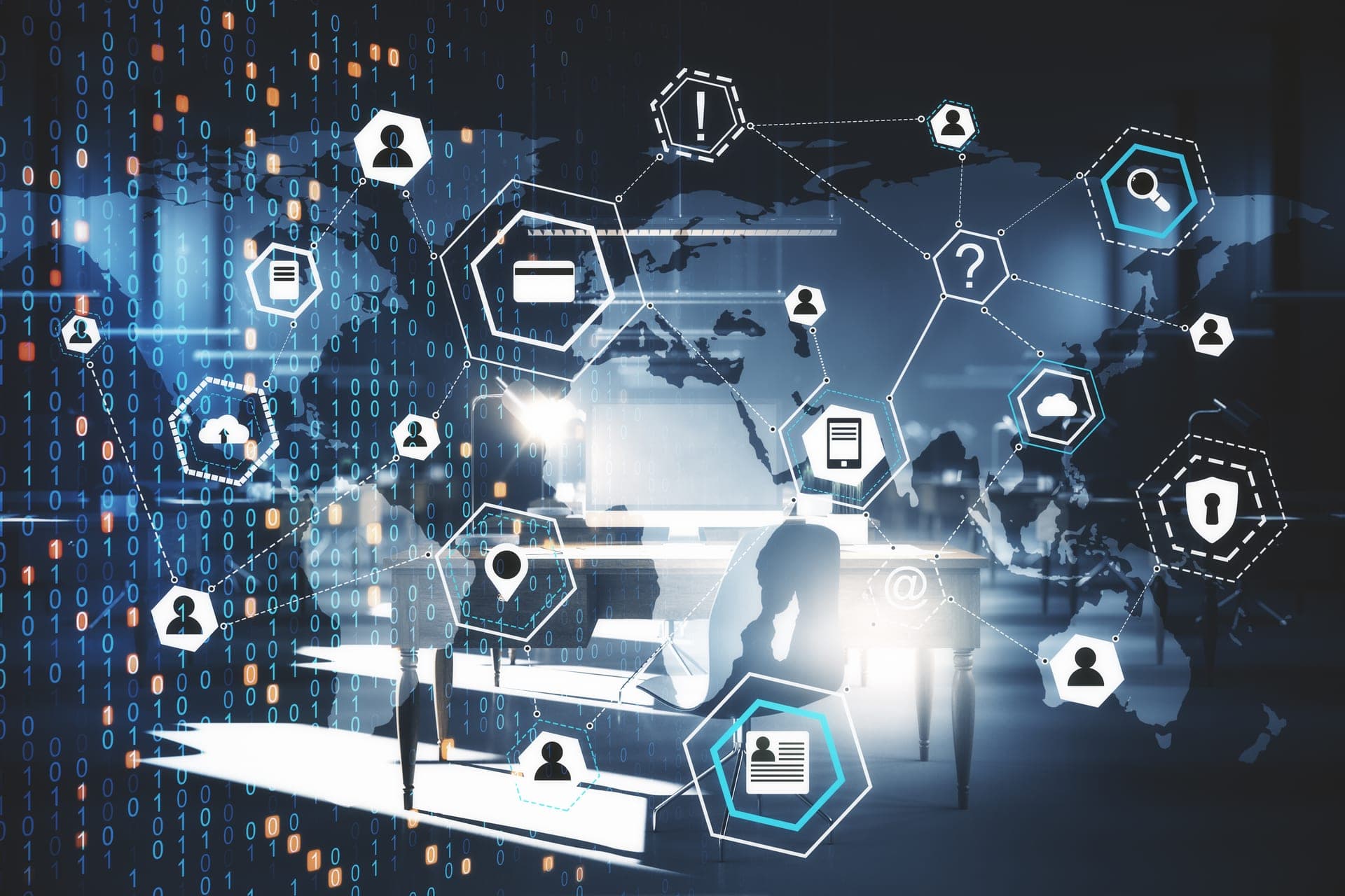 Glowing big data interface with network connections